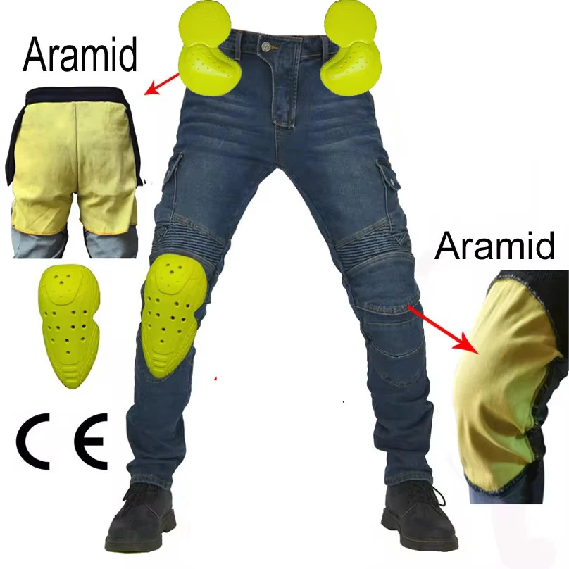 

Kevlar Motorcycle Riding Pants Aramid Blue Black Mens Motocross Jeans Protective Gear 06 Racing Pants Safety