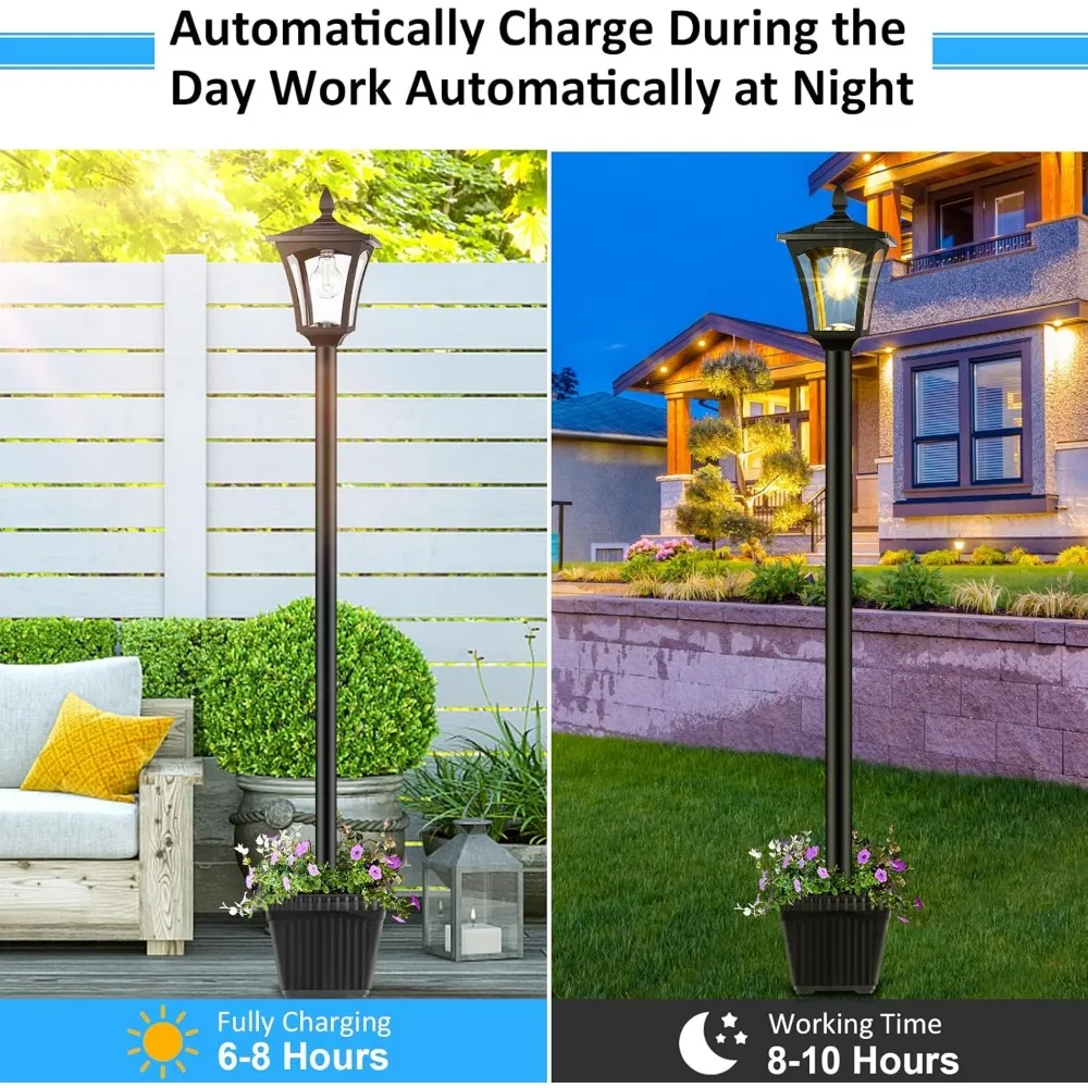 ไฟโพสต์พลังงานแสงอาทิตย์ขนาด 72 นิ้วพร้อมชาวไร่ - ไฟสวนกลางแจ้งกันน้ําสําหรับการตกแต่งทางเดิน ลานบ้าน สนามหญ้า และถนนรถแล่น