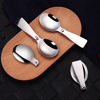 Portable Foldable Spoon Silver Stainless Steel Picnic Camping Folding Spoon For Outdoor Hiking Travel Tableware Camping Supplies