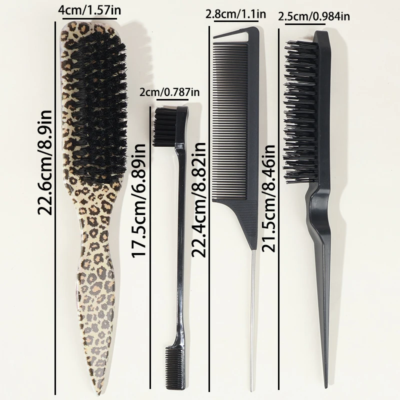 4-teiliges Borstenbürsten-Set für Glattes Haar, Elegante Pferdeschwänze & Dutt, Glättung von Haaren, Fliegenden Haaren, Kantenkontrolle - Toupieren & Teasing – Detail 1