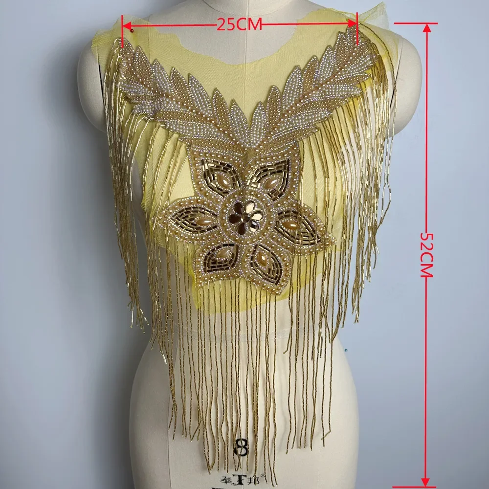 HOT SALE  single side wedding beaded tassels collar with appliques neckline with  fringe