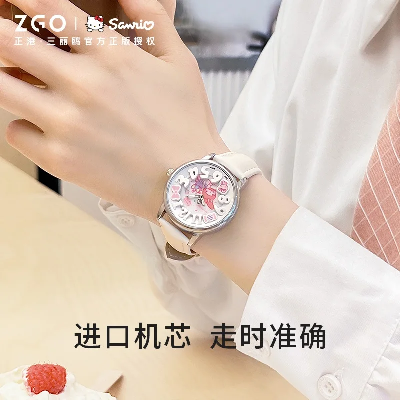 Zgo X Sanrio melody jam tangan Perempuan quartz wrist watch waterproof casual gift 2130