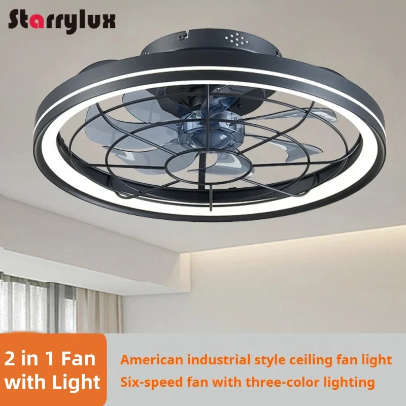 

Vintage Ceiling Fan with Light - 6 Speeds 3-Color LED Fan Lamp for Home Office