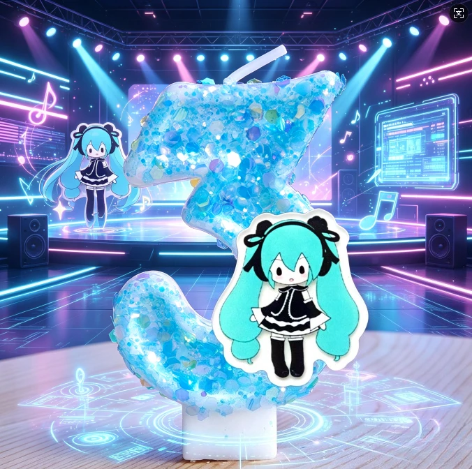 Hatsune Miku Zahlenkerzen Cartoon Anime Figur Kuchendekoration für Kinder Mädchen Geburtstagsfeier Zubehör