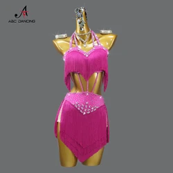 2024 Girls Skirt For Party Sexy Latin Dance Dress Womens Competition Line Tassel Suit Adult Children Evening Stage Samba Costume