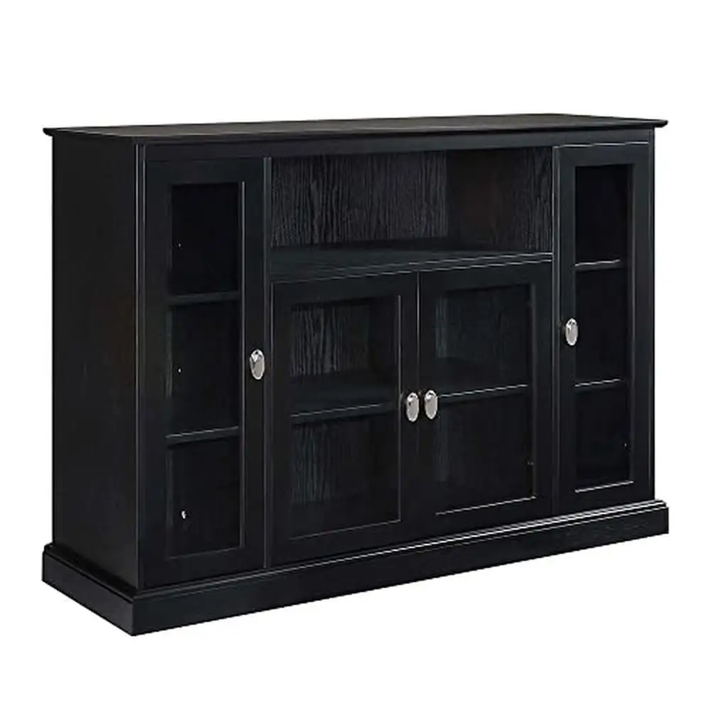 

TV Stand Storage Shelves Cabinets Glass Black Summit Pine 52"x15.75"x36