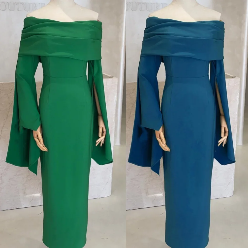 

Customized Jersey Ruched Beach A-line Off-the-shoulder Bespoke Occasion Gown Long Dresses