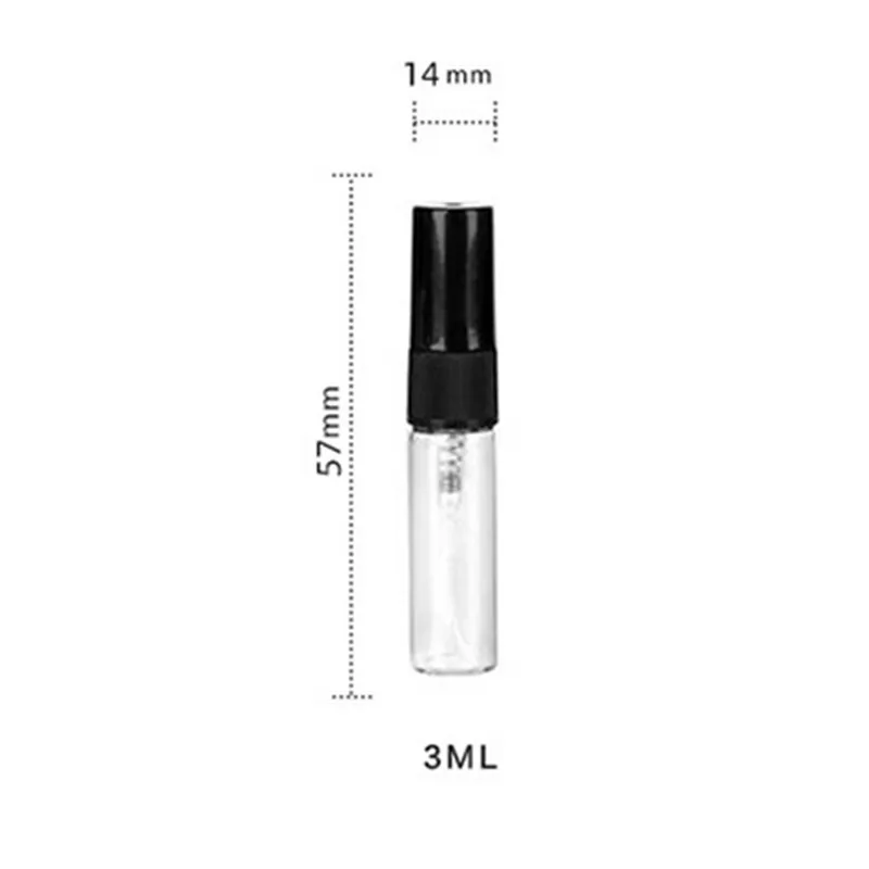 5/10/50/100PCS 3ML Black Refillable Bottle Glass Spray Bottle With 4 Accessories , 1 Dropper, 1 Funnel, 1 Dispenser, 1 Syringe ﻿