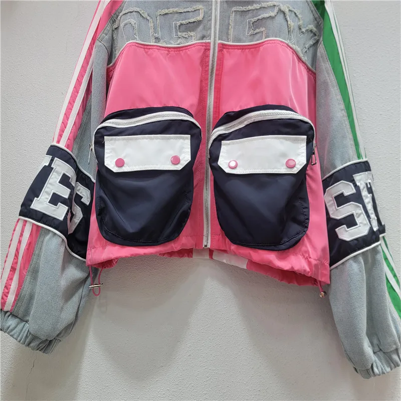 Splicing Denim Jacket Women's Design Sense Fashion Short Versatile Stand-up Collar Jacket Top Women Coat and Jackets