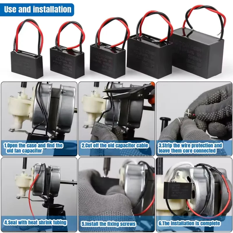 CBB61 P2 Ceiling Fan Start Capacitor 450V 450VAC 0.8/1/1.2/1.5/2/3/4/5/6/7/8/10/12/15/16/18/20/25/30UF UF Wire Pin For 400V 500V - Image 6