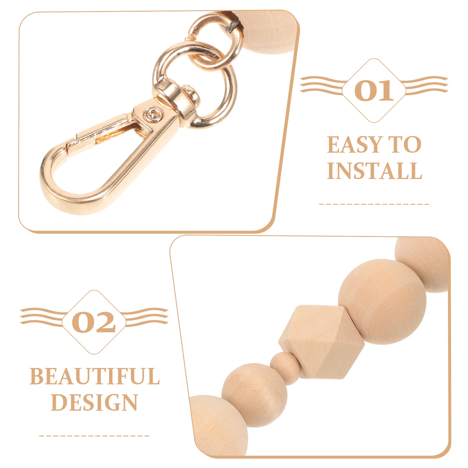

Sturdy Wooden Bead Bag Chain for Women Replacement Handbag Chain Decorative Purse Strap Smooth Texture Simple Delicate Design