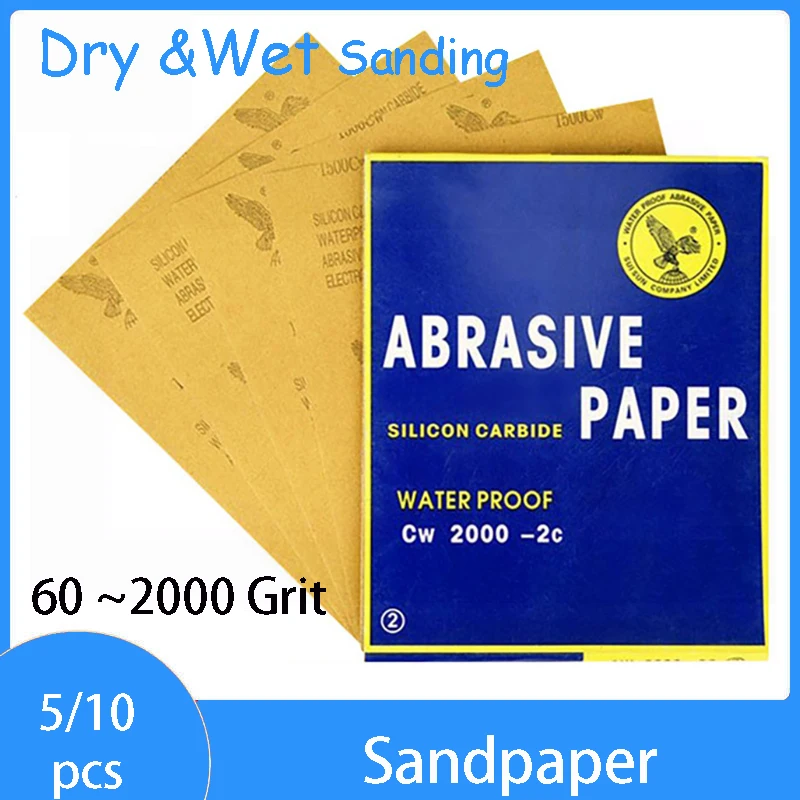 

5/10pcs Sandpaper 60-2000 Wet And Dry Dual-Use Car Wood Grinding And Polishing Resistant Silicon Carbide Water Sandpaper