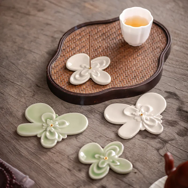 Butterfly Ceramic Aromatherapy Base Home Zen Tea Room Point Incense Burner Incense Tea Set Accessories Decoration