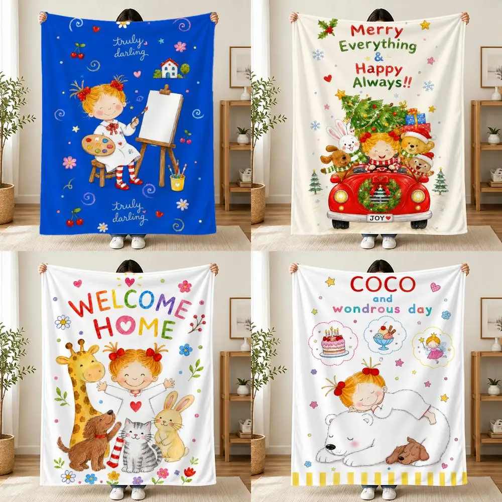 Character COCO-chan Throw Plush Flannel Throw Blanket, Sofa Bed Travel Picnic Home Textile Decor