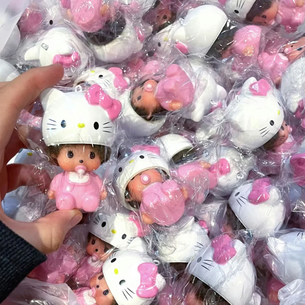 

Cute Monchhichi Hello Kitty Keychain, Vinyl Material, 3D Doll Pendant, Bag Charm, Car Key Ring, Couple Gift, Student Accessory