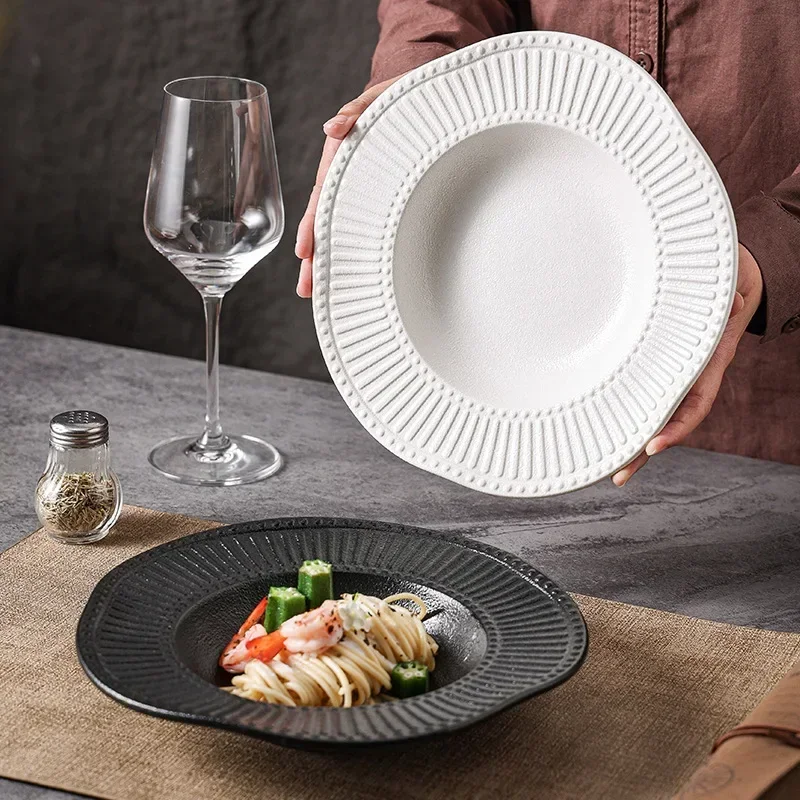 

ceramic pasta plate Dining plate Salad Striped straw hat plate Household Western restaurant Hotel Tang