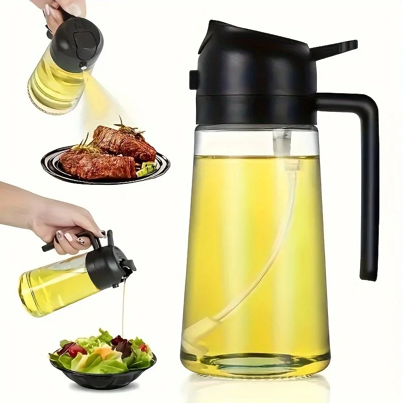 

Olive Oil Dispenser & Sprayer - 16.5oz Glass Bottle for Cooking, Salads, BBQs - PVC-Free Kitchen Essential, Black