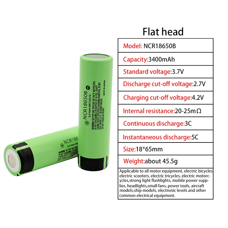 100pcs New Original NCR18650B 3.7v 3400mAh 18650 Lithium Rechargeable Battery 4.2v For Flashlight Energy storage batteries