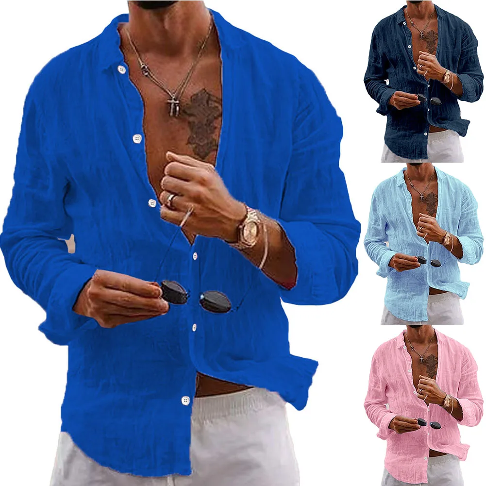 

All Season Men's Casual Cotton Blend Shirt Long Sleeve Loose Single Breasted Button Shirts And Blouse Tops