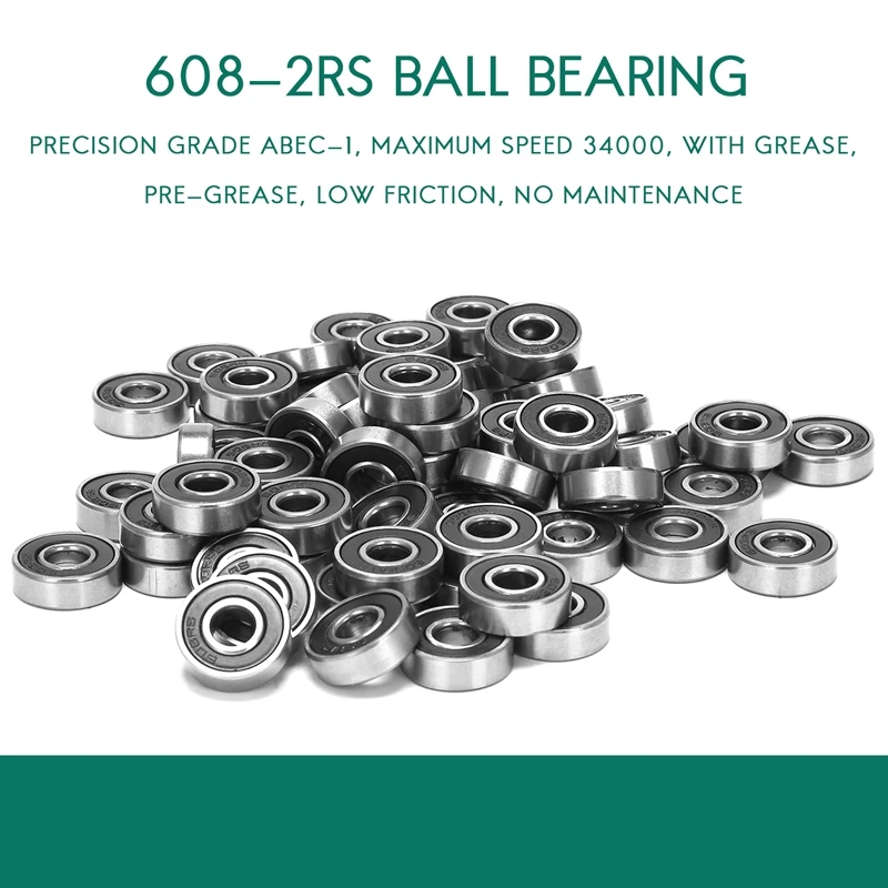 60Pcs/Set 608 2RS Ball Bearing ABEC-5 8X22X7 mm Deep Groove Carbon Steel Sealed Ball Bearings