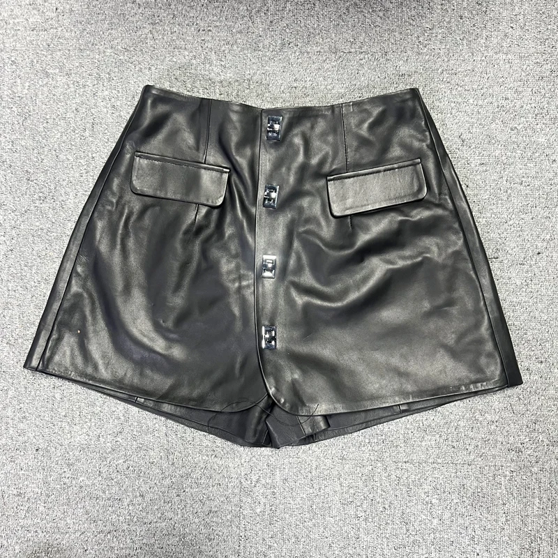 Leather Skirts Shorts For Women 2024 New Korean Y2K Metal Bucklee Show Long Leg Slim Short Pants Female Boots Pantalones Cortos