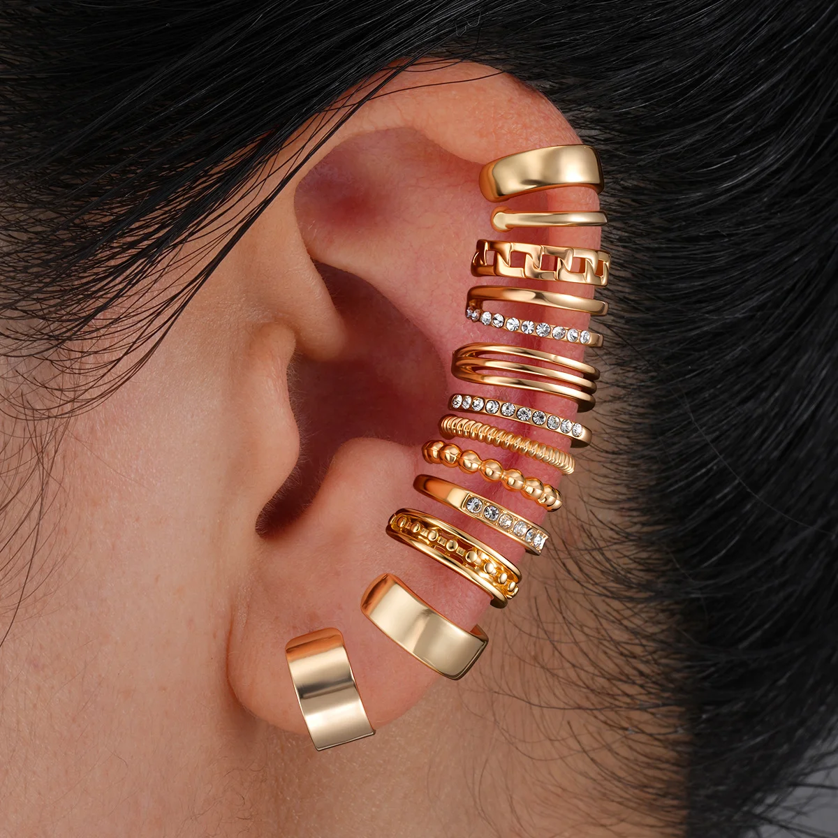 7 Pcs Gold Color Ear Cuff Set for Women, Stackable Gift