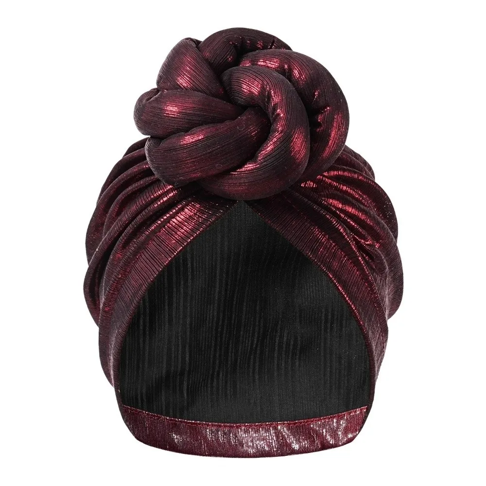 Luxury Pre-Tied Turban Hat Breathable Quick Dry Head Wrap Luxury Stretch Metallic Shiny Knotted Head Wrap Chemo Hair Loss