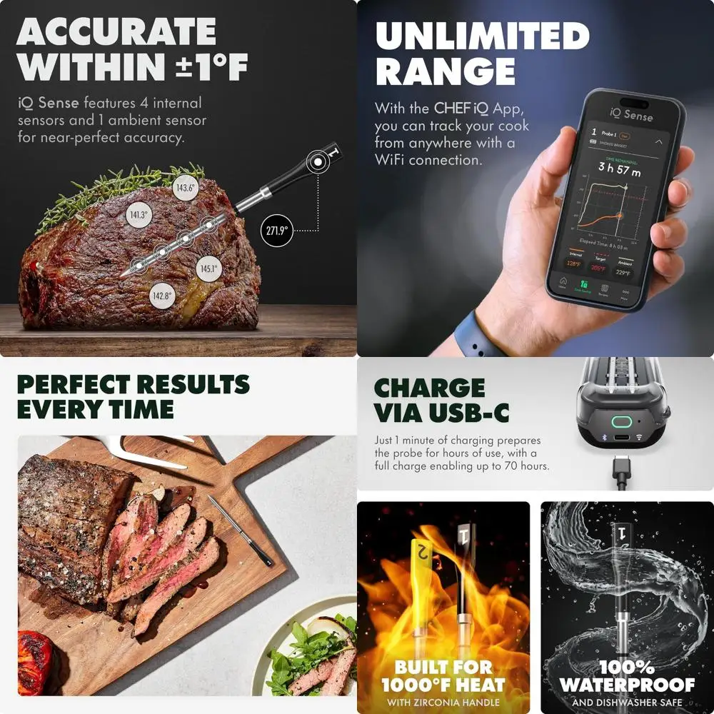 

2025 Edition Smart Wireless Meat Thermometer | 2 Probes | WiFi Connectivity | 1000°F Safe | 5 Sensor Capacity | Ideal for BBQ, G
