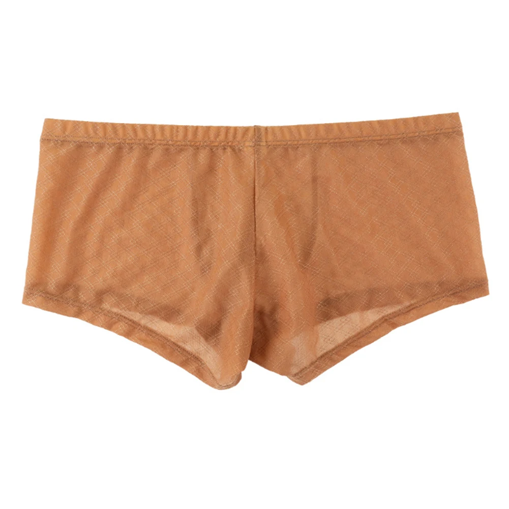 Men Plaid Mesh Sheer Underwear See Through Boxer Shorts Femboy U Pouch Lingeries For Man Erotic Panties Breathable Underpants