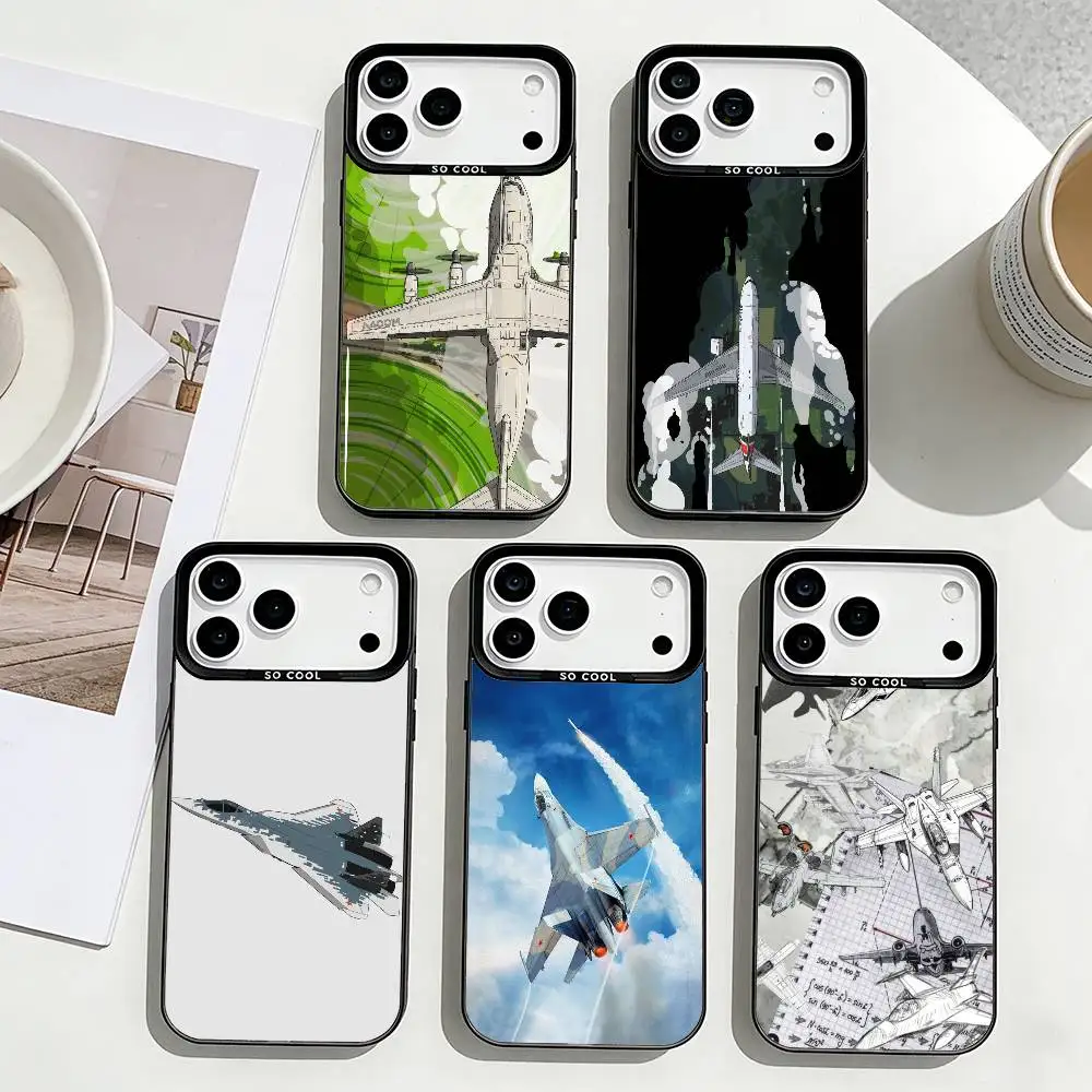 

Aircraft Art Phone Case For iPhone17,16,15,14,13,12,11 Plus,Pro Max Black Border Silver Plated Cover