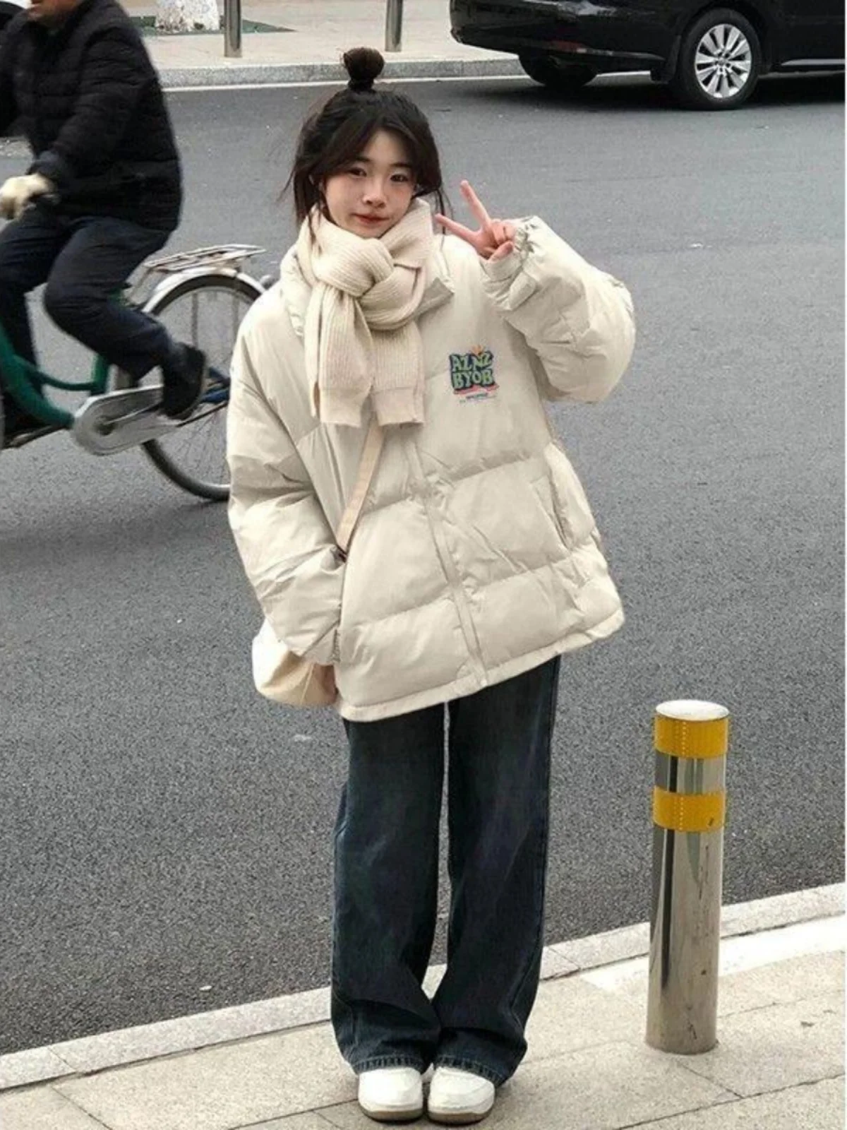 

Women's Oversize Loose Fit Printed down Cotton Jacket Winter New Style Zipper Bread Coat Versatile Thickened Long Sleeve Coat