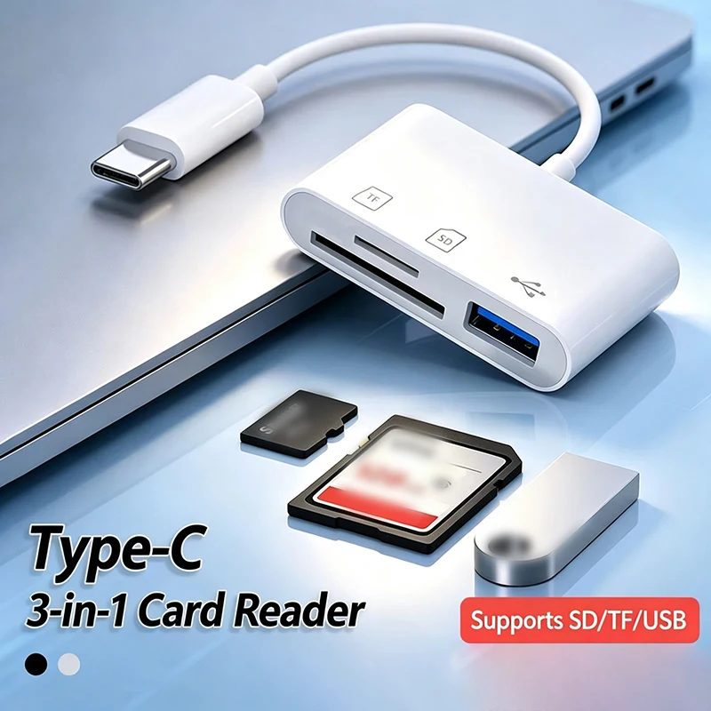 3-in-1 SD TF Card Reader OTG Adapter 2.0/3.0 Port Compatible for MacBook Pro Laptop PC Camera Mobile Phones