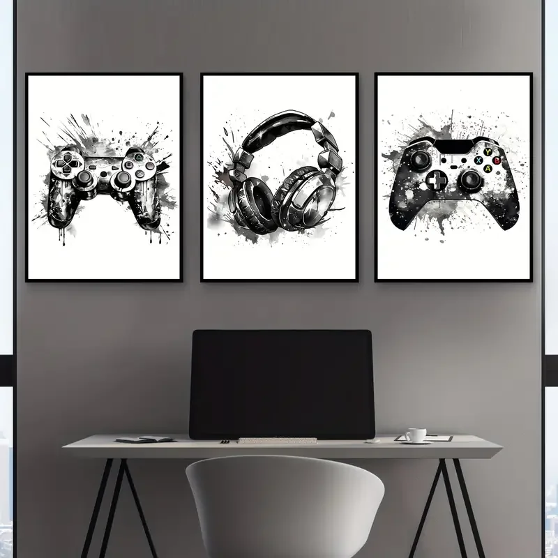 1pc frameless 3pcs frameless Gaming Graffiti Gamepad Earphone Funny Wall Art Canvas Poster Gamer Room Wall Decor Prints Modern L