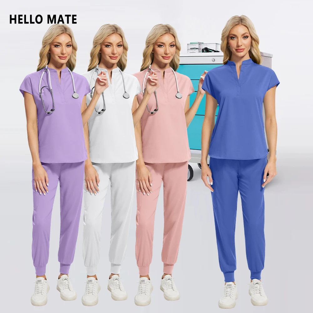 Roupas médicas para mulheres, uniforme de beleza, uniforme cirúrgico hospitalar, conjunto de jogger, calças superiores de enfermagem, roupas de trabalho de odontologia de alta qualidade
