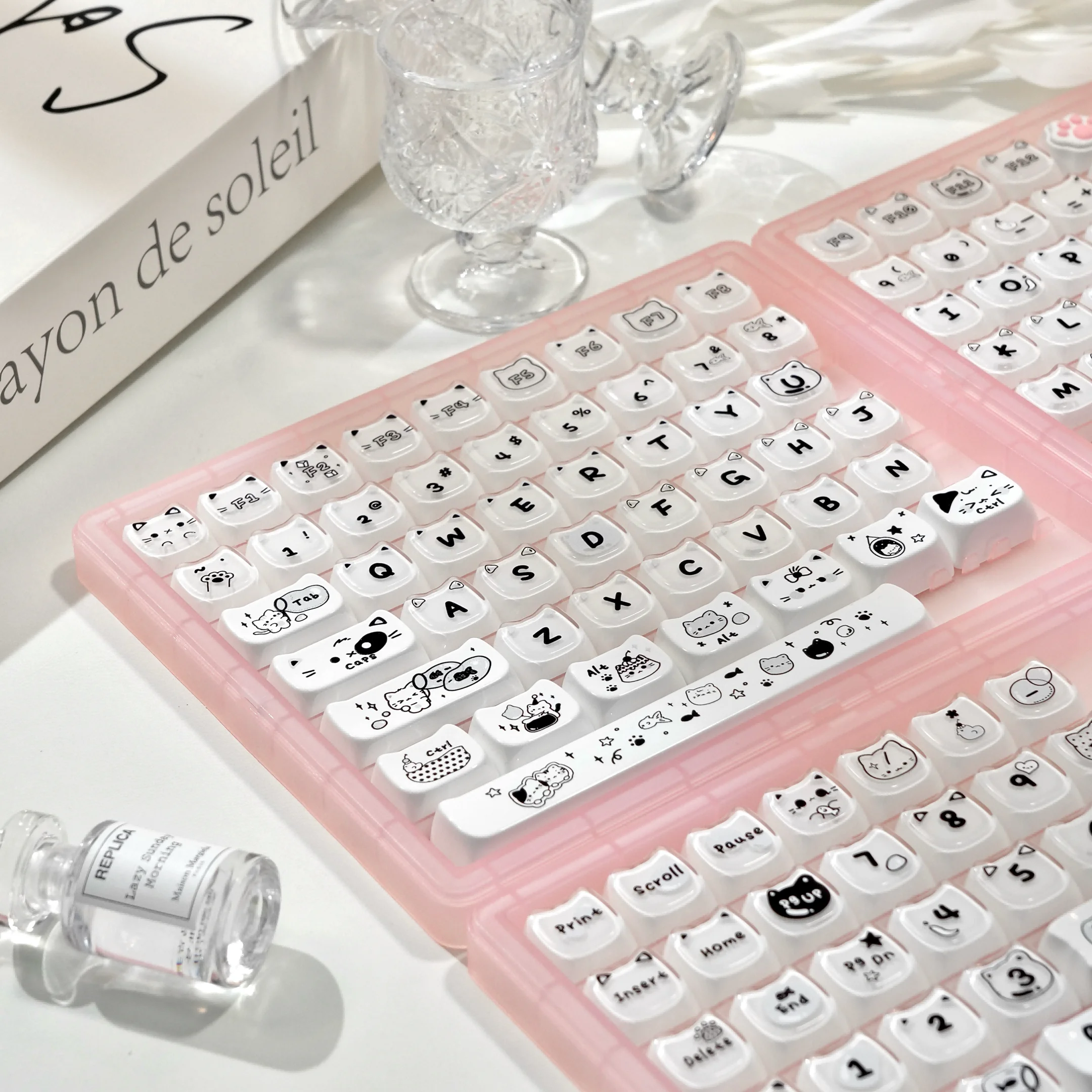 Two-color Keycap Crystal Double-layer Transparent MAO Height Cross Cute Girl Theme Jelly Keycap for ANSI Made68 Mad68 Wooting60