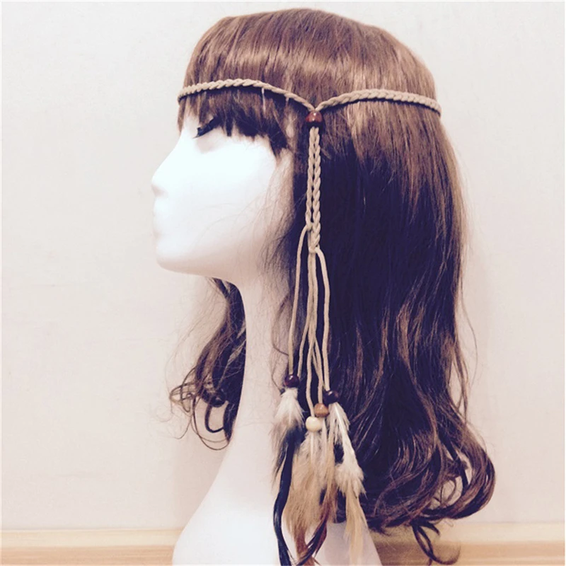 Boho Indian Feather Headband Headdress Hair Rope Headwear  display picture 1