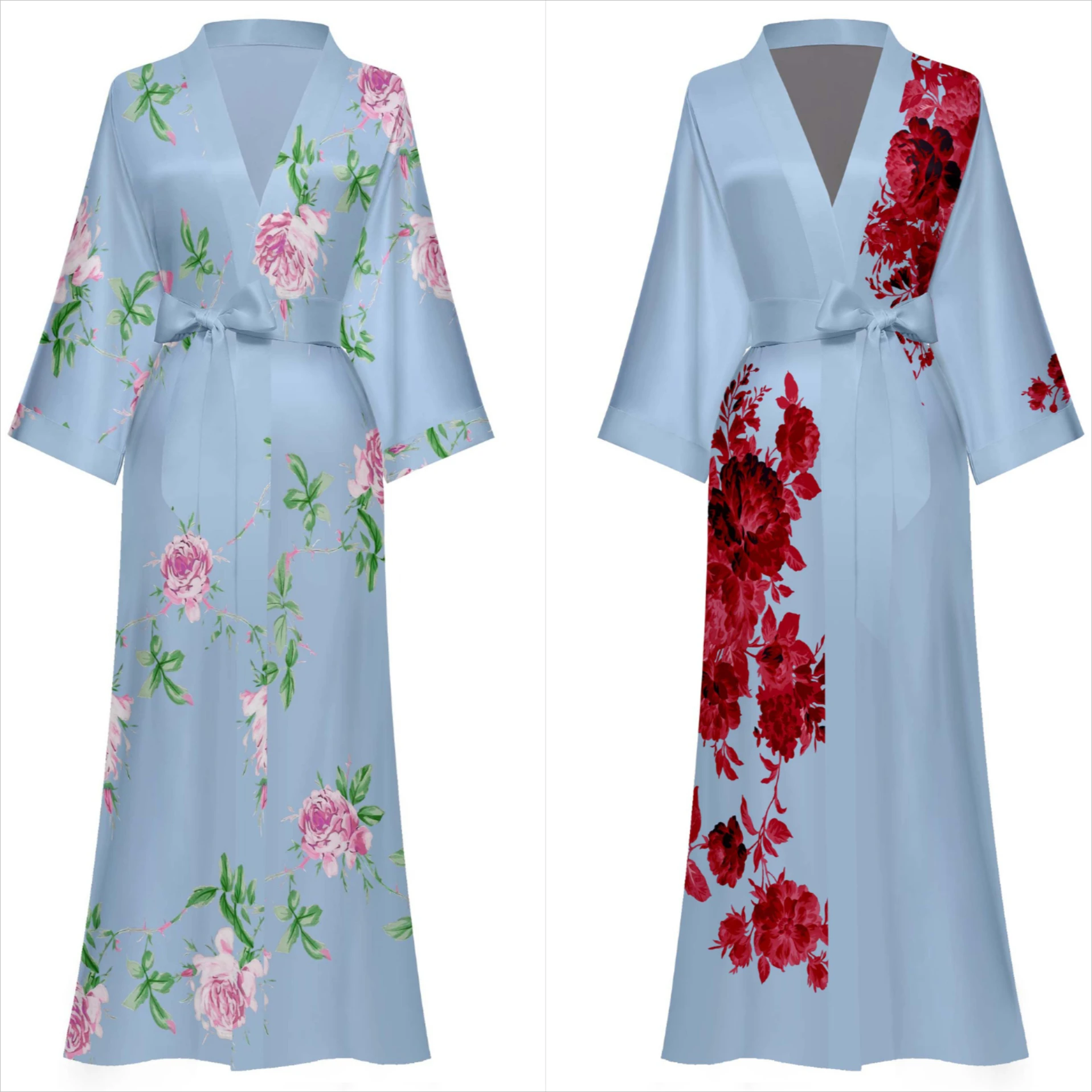 

Silky Satin Bathrobe Women Morning robe Print Flower Kimono Bath Gown Intimate Lingerie Oversized Sleepwear Nightgown