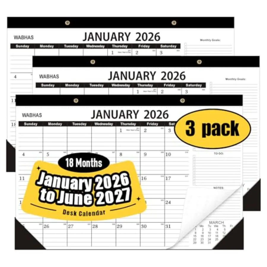 

Desk Calendar 2026-January 2026 to June 2027, 3 PACK-2026 Desk calendar, 18 Months, 12x17 in, School Desk Calendar 2026, Office