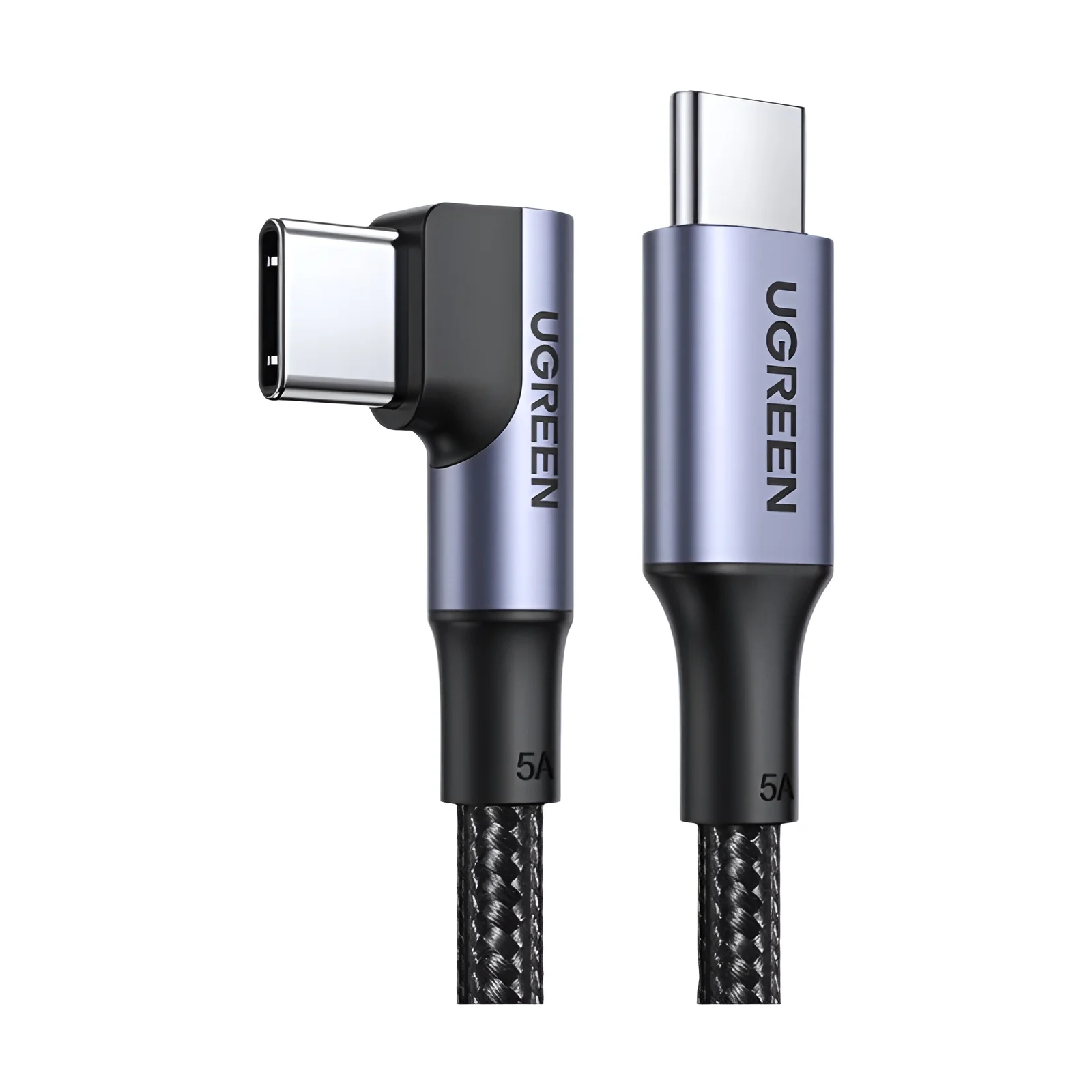 Cabo de Carregamento Rápido UGREEN 90 Graus PD100W 60W USB-C para USB-C para iPhone 17, Samsung, MacBook, iPad com Quick Charge 4.0