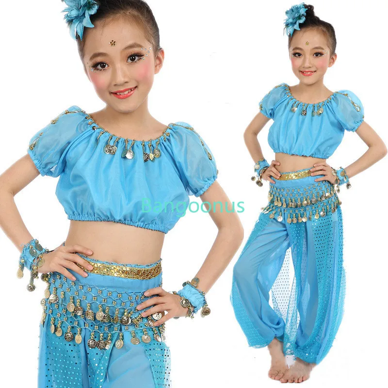 2022 New 5-piece Set Girls Belly Dancing India Bellydance Clothes Kids Belly Dance Costumes Set Children\'s Indian Dance Costume