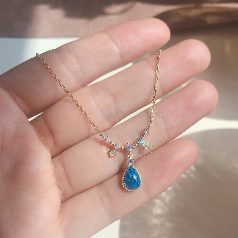 Light Luxury Original Design Clavicle Chain Elegant multicolour Opal water-drop Necklace Romantic Wedding Dress Jewelry