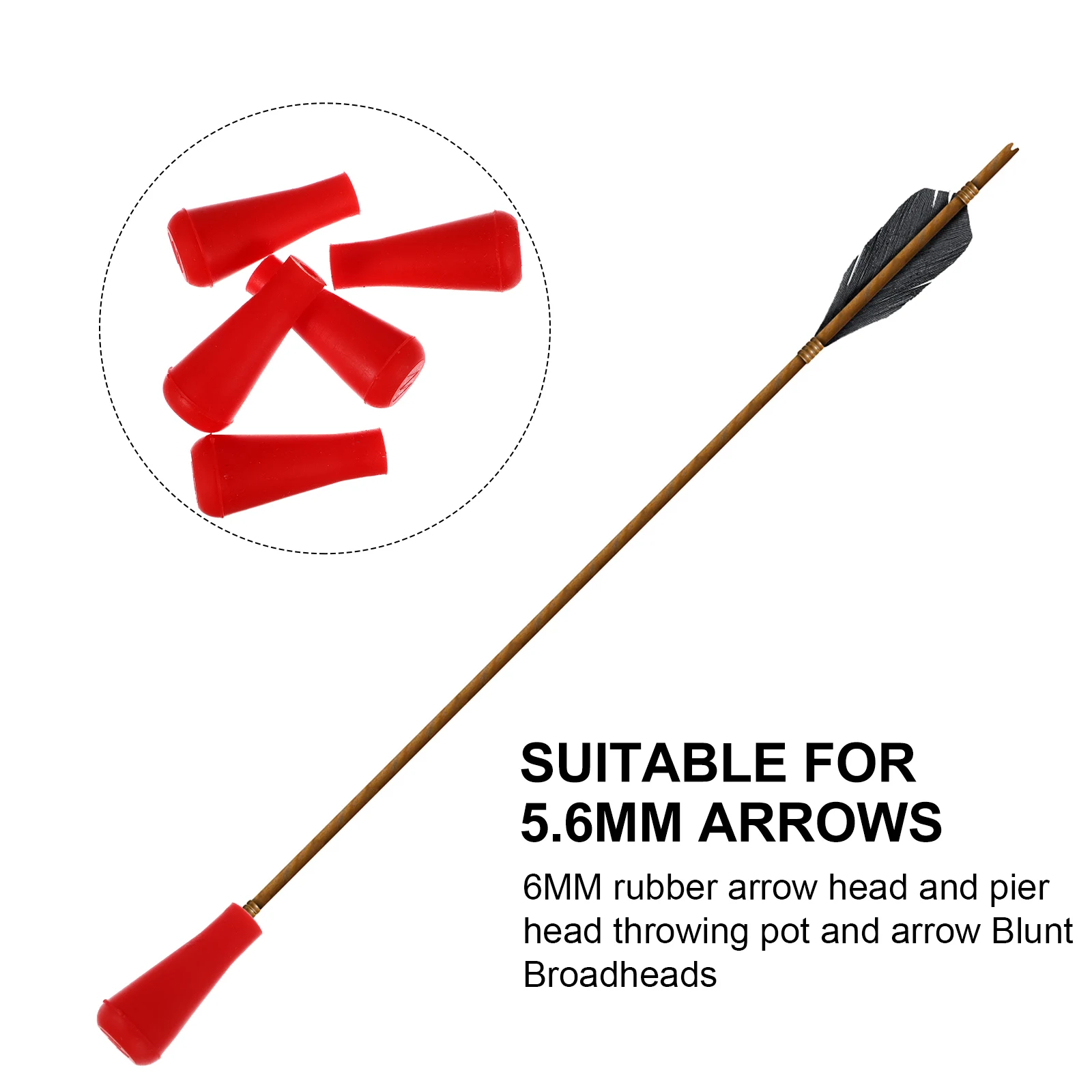

5Pcs 6Mm Rubber Arrowhead Archery Practice Tips Safety Blunt Head for Wooden Fiberglass Carbon Bamboo Arrows Hunting Stump