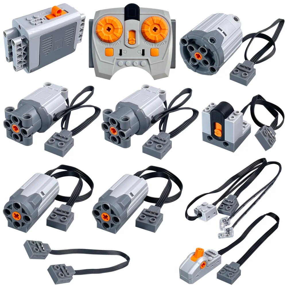 

Набор для сборки моторизованного конструктора MOS из 11 деталей с функциями Power Functions, включая детали Technic, батарейный отсек для AA-батареек, пульт дистанционного управления 2.4G и 5 моторов.
