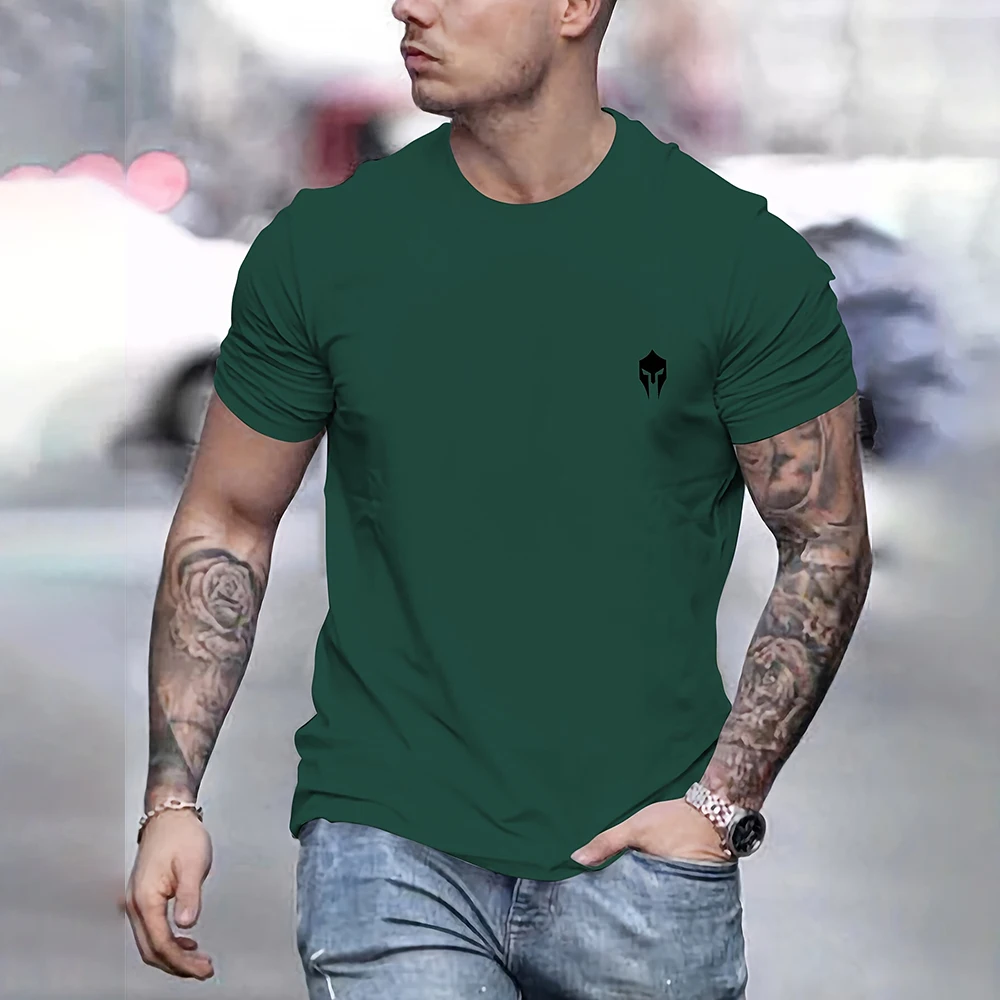Fashion Spartan Print Muscle T-Shirt Casual Solid Color Round Neck Short Sleeve Clothing Outdoor Large Size Street Men's T Shirt image 3