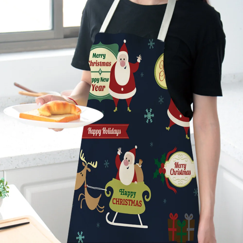 Christmas series elk car cotton and linen anti-fouling apron adult children kitchen housework cleaning apron smock