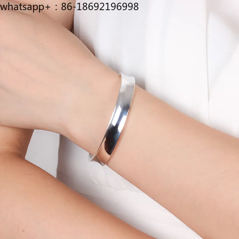 9999 Sterling Silver Bracelet Women's Opening Glossy Heart Sutra Simple Concave Silver Bracelet Silver Bracelet