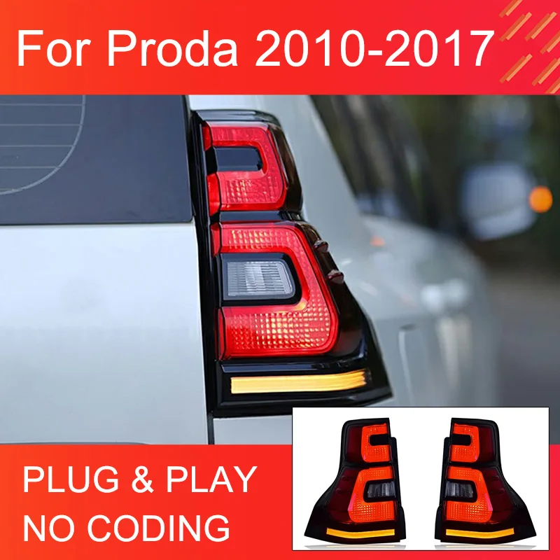 1 Pair LED Tail Light Assembly for Toyota Prado 2010-2017 Tail Lamps Plug and Play with LED Drive Turning Brake Rear Taillights