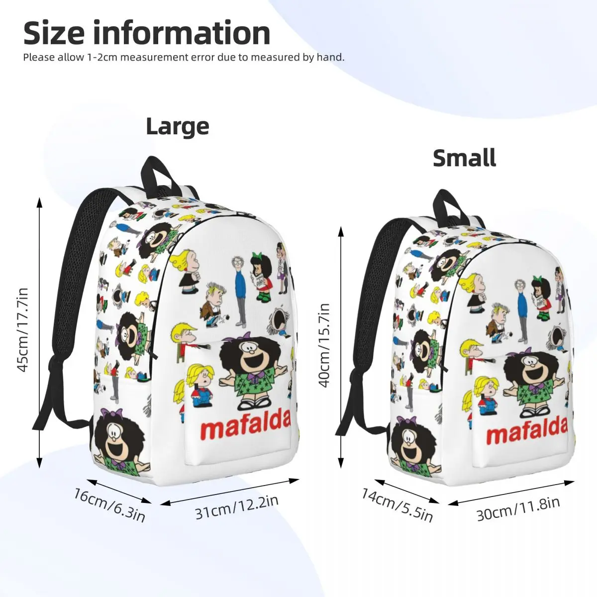 Mafalda y póster familiar para niños, mochila para preescolar, escuela primaria, mochila para estudiantes, regalo para niños y niñas