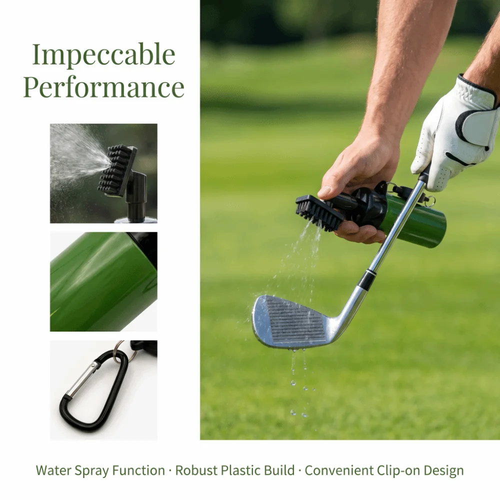 Water Spray Golf Club Brush Plastic Body Press-Type Golf Club Cleaner Side Clip Cylindrical Shape Club Cleaning Brush