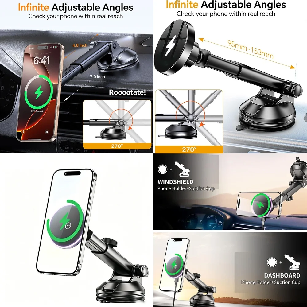 Consumer Electronics Trending Products Wireless Car Charger Fast Charging Magnetic Windshield Car Phone Holder Chargers Adapters